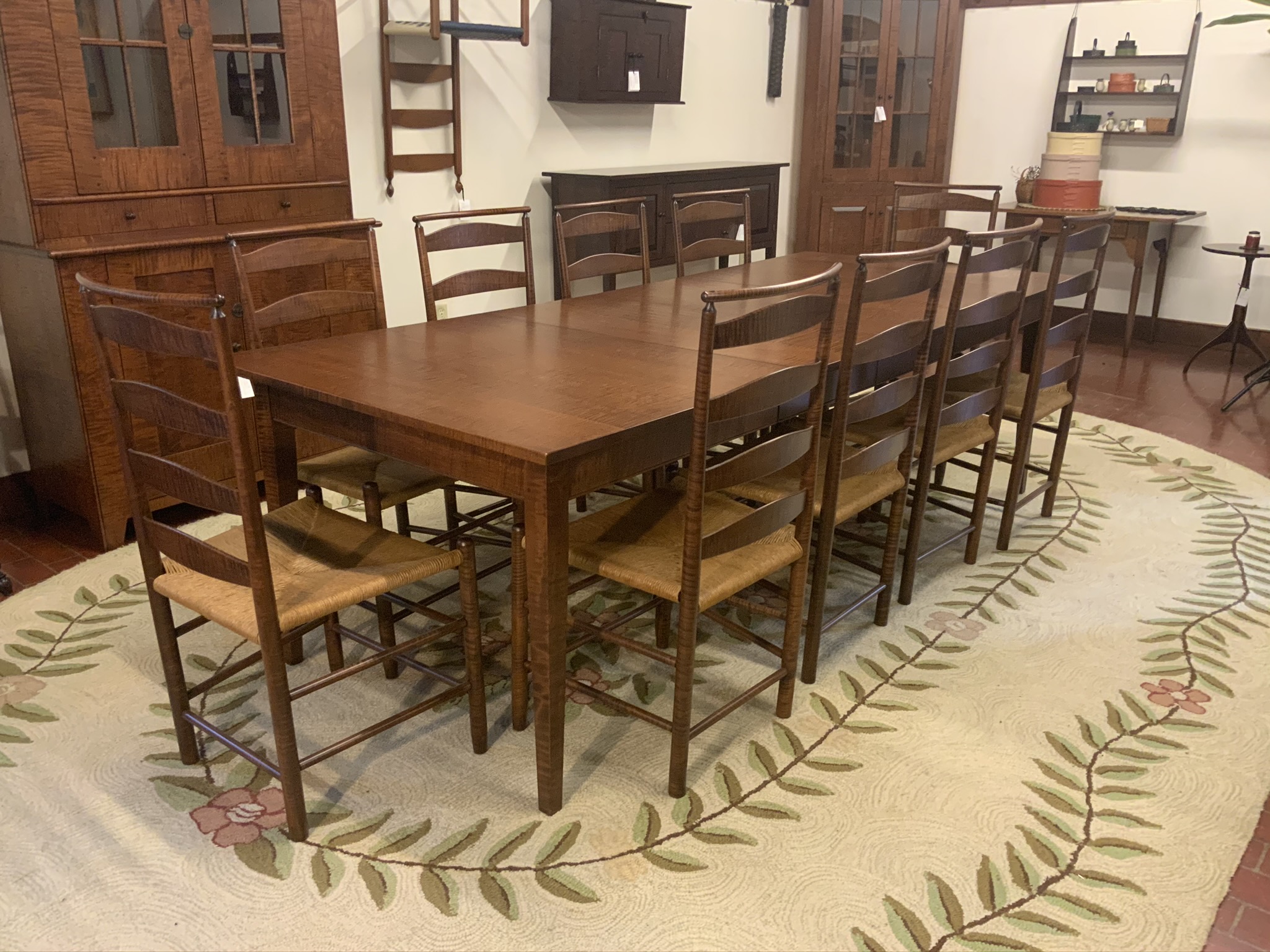 Tiger Maple Table 10 Chair Set, Maple Wood Dining Room Furniture