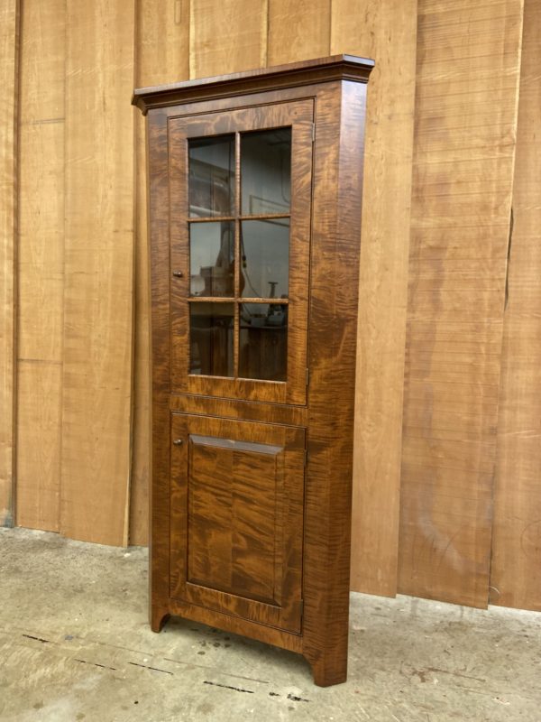 Small Glass Door Corner Cabinet in Tiger Maple wood - Image 7