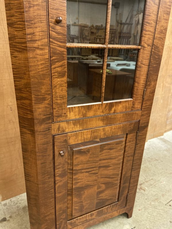 Small Glass Door Corner Cabinet in Tiger Maple wood - Image 5