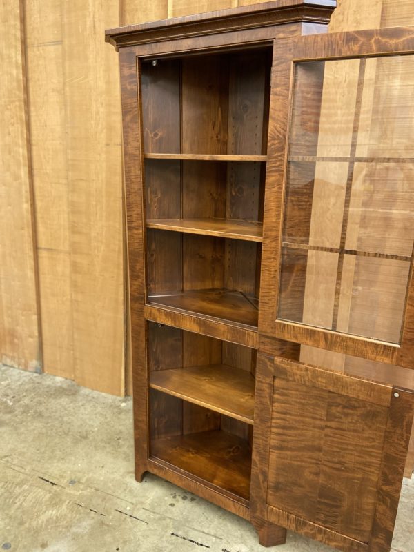 Small Glass Door Corner Cabinet in Tiger Maple wood - Image 4