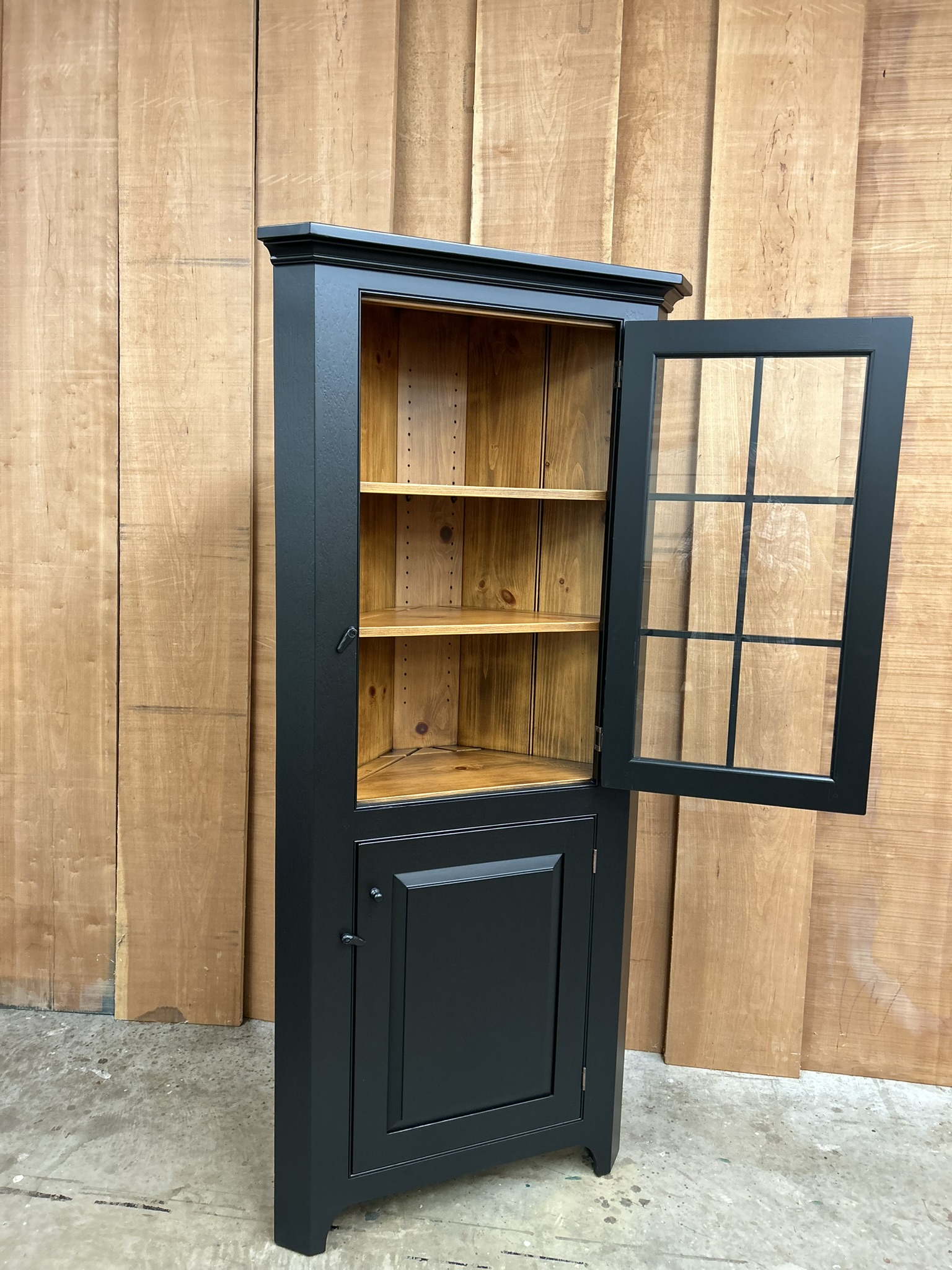 Small Glass Door Corner Cabinet In Black Shaker Pe