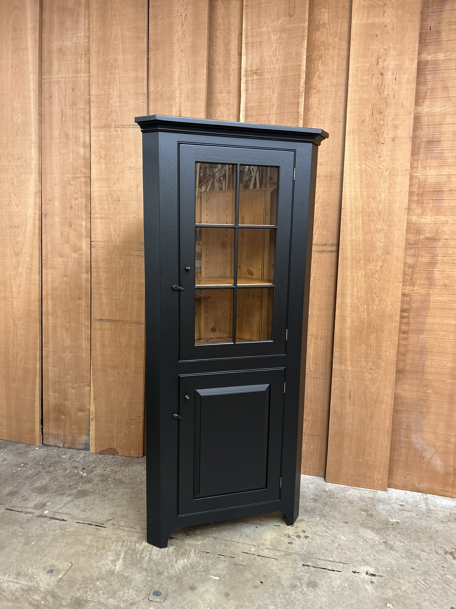 Solid Pine Wood Four Door Corner Storage Cabinet in Solid Black