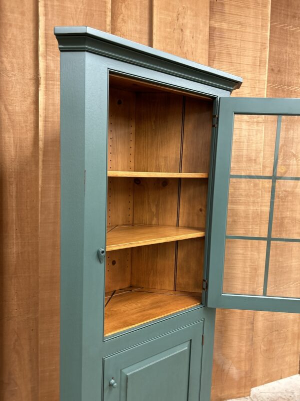Old Blue over Red Glass Door Corner Cabinet - Image 5