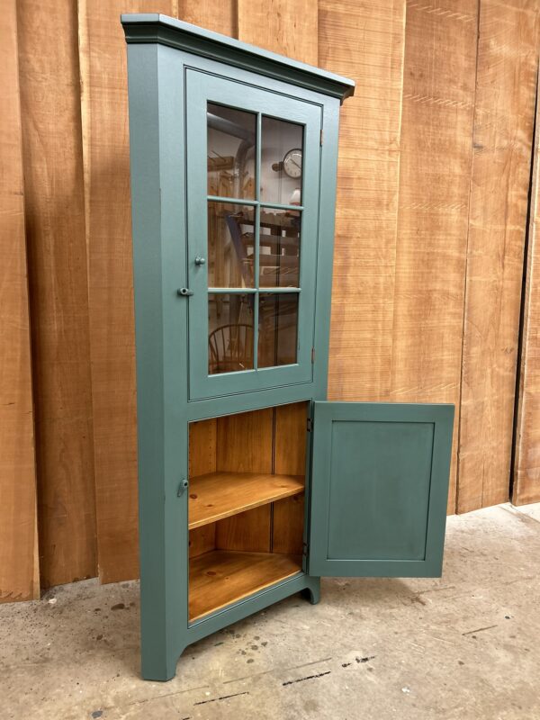 Old Blue over Red Glass Door Corner Cabinet - Image 4