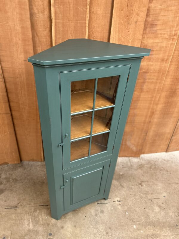 Old Blue over Red Glass Door Corner Cabinet - Image 2