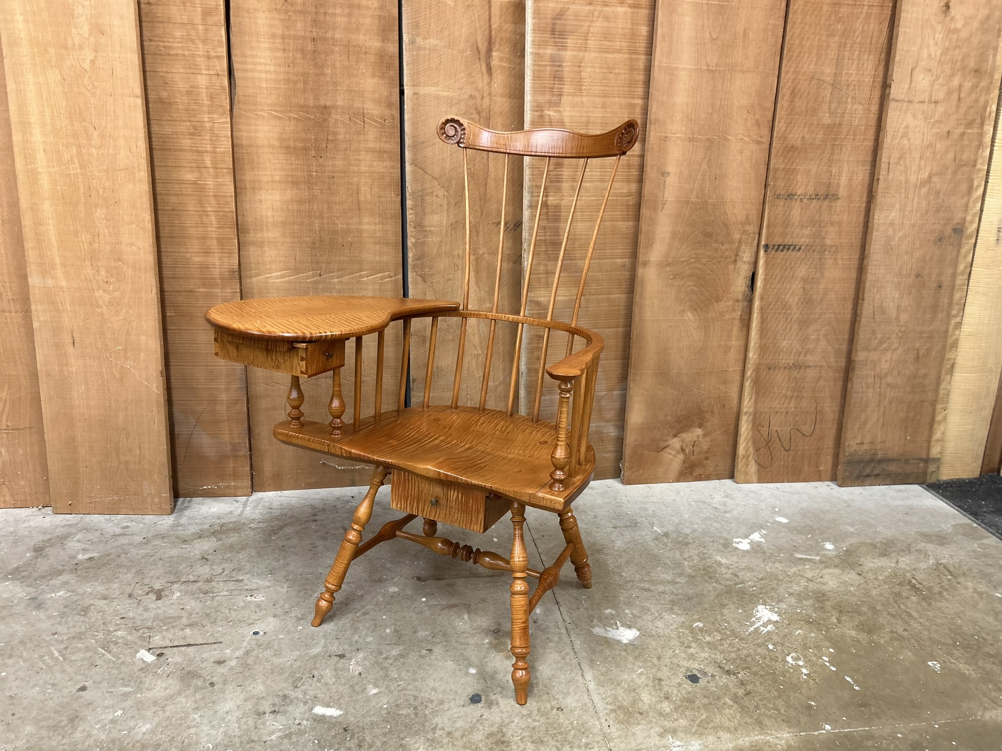 Exquisite Philadelphia Writing Arm Chair in Tiger Maple - Image 12