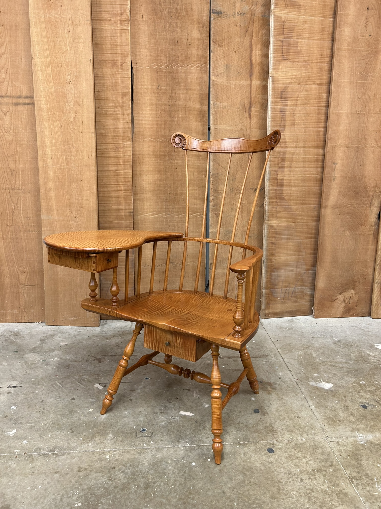 Exquisite Philadelphia Writing Arm Chair in Tiger Maple - Image 9