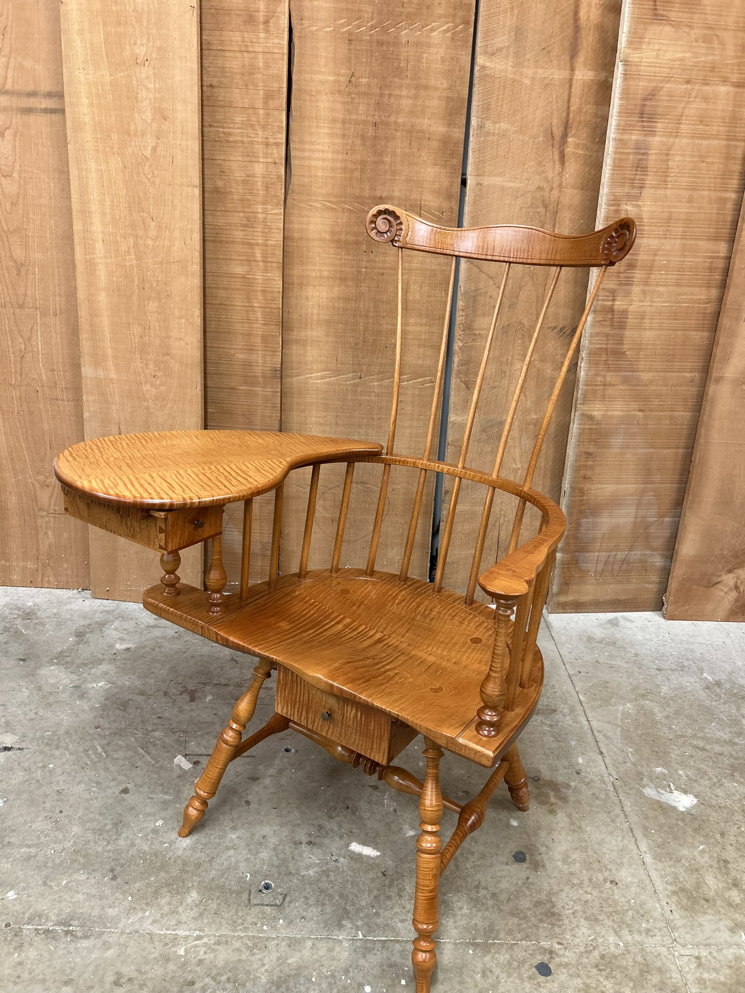 Exquisite Philadelphia Writing Arm Chair in Tiger Maple - Image 8