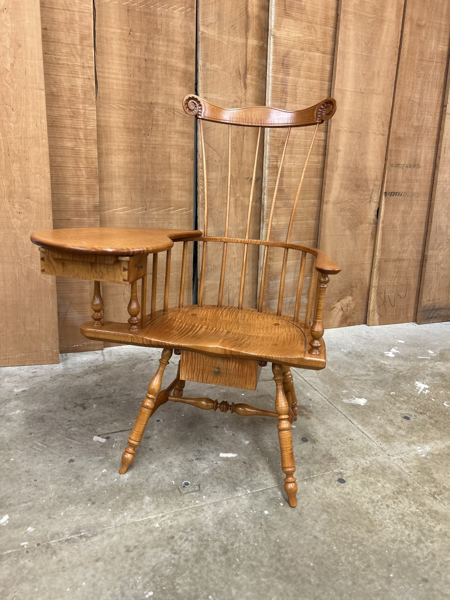 Exquisite Philadelphia Writing Arm Chair in Tiger Maple - Image 7