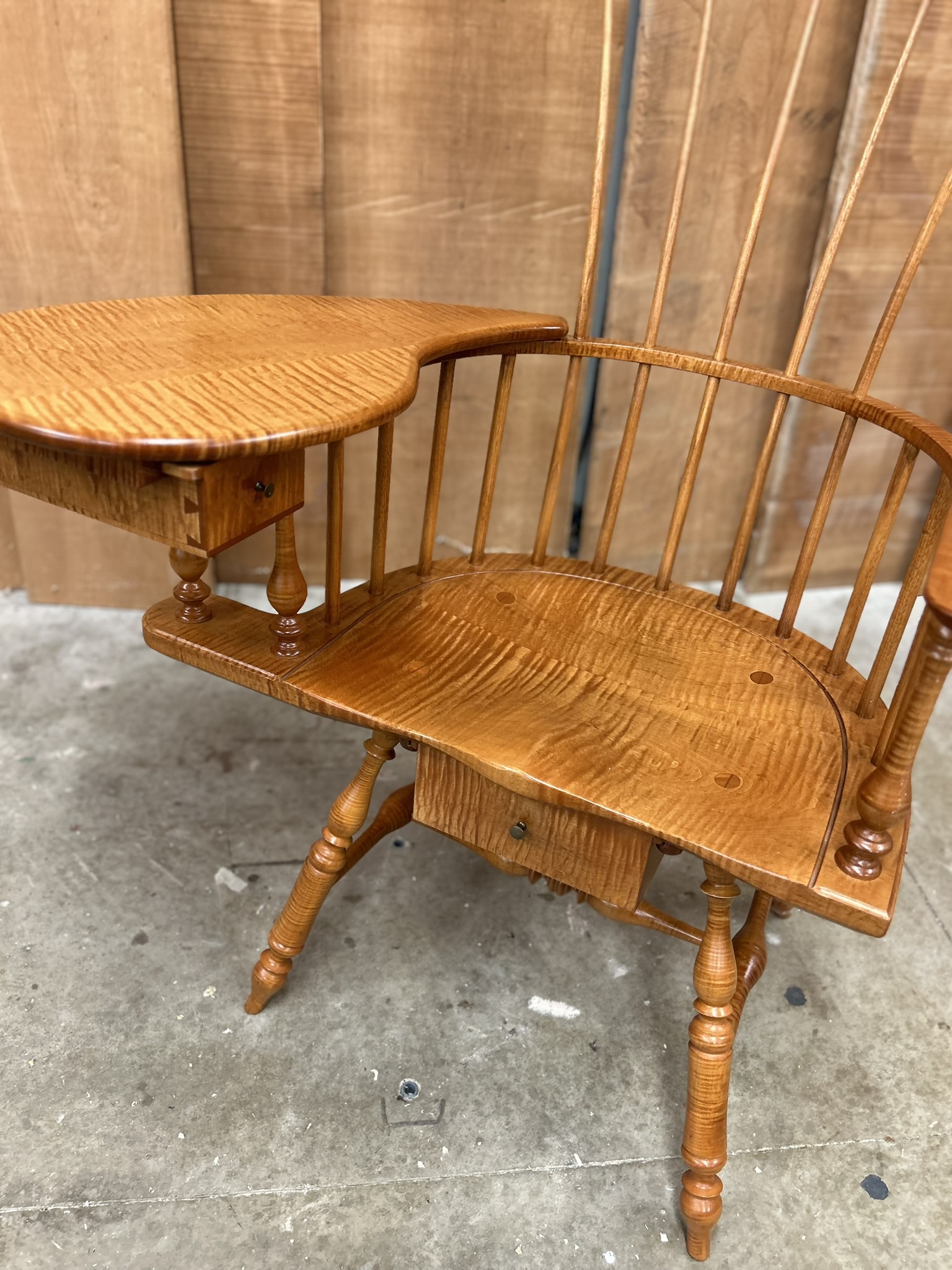 Exquisite Philadelphia Writing Arm Chair in Tiger Maple - Image 5