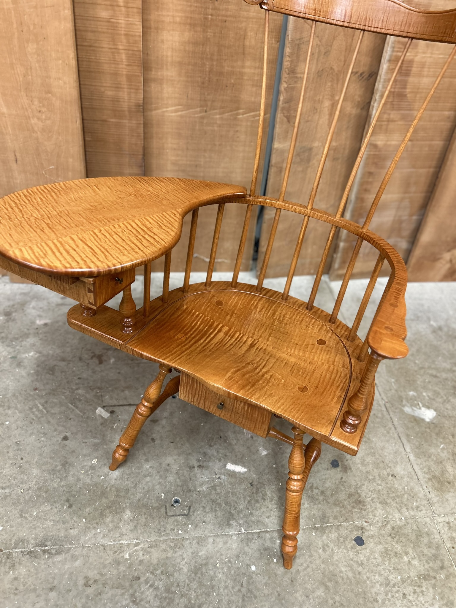 Exquisite Philadelphia Writing Arm Chair in Tiger Maple - Image 4