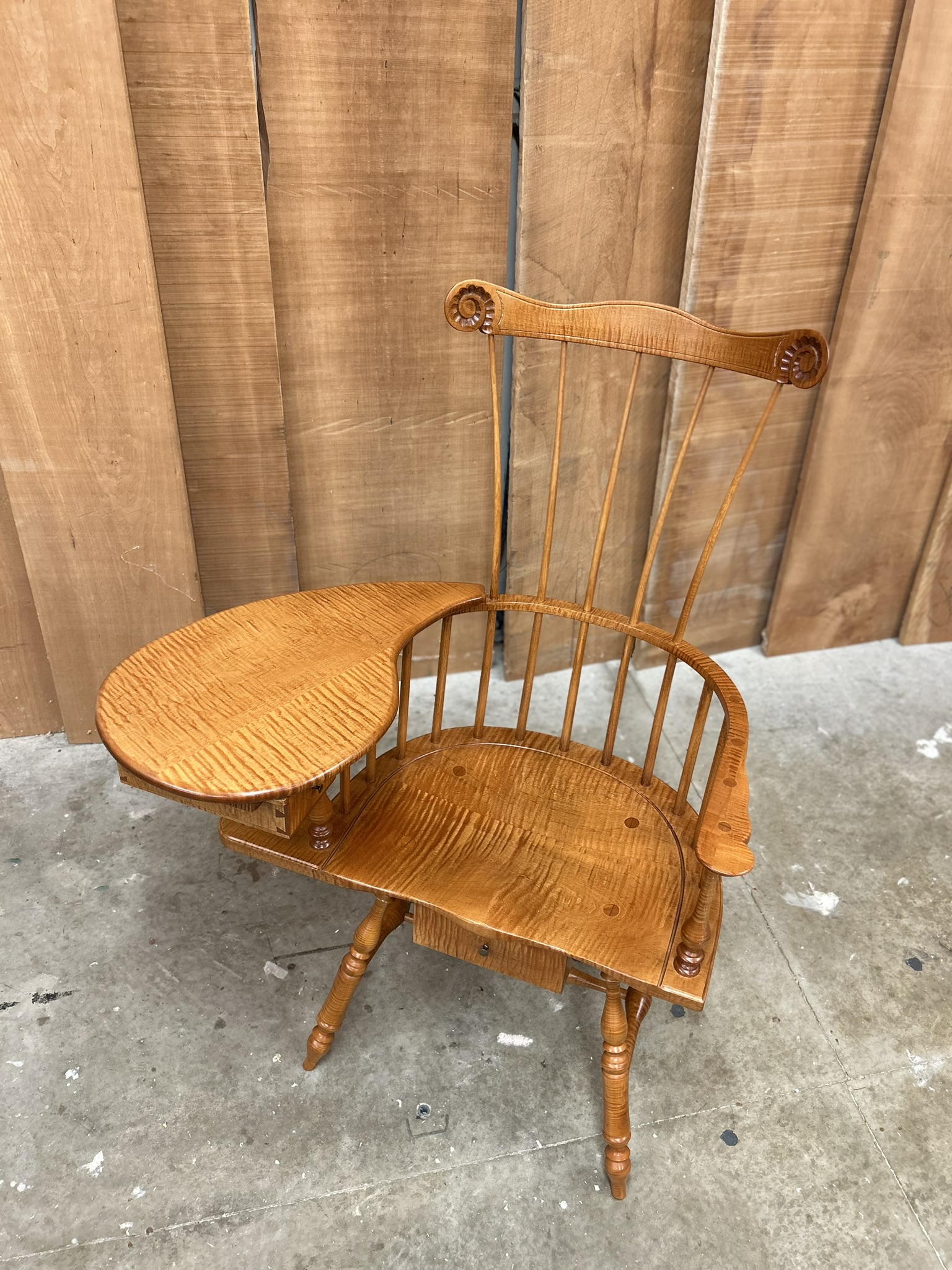 Exquisite Philadelphia Writing Arm Chair in Tiger Maple - Image 2